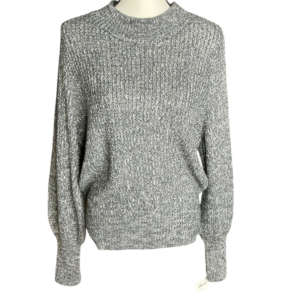 Falls Creek Grey Marled Sweater Women Large Volume Sleeve Mock Neck Knit NEW